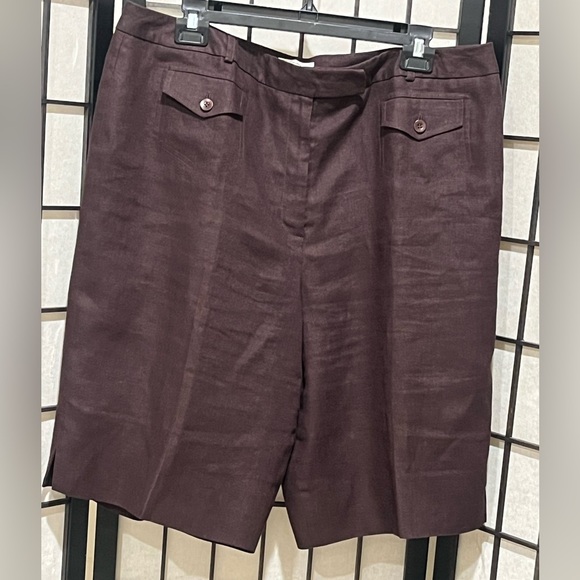 Talbots Chocolate IRISH Linen VINTAGE BERMUDA UTILITY SHORTS, WOMEN SIZE 18 - Picture 3 of 13